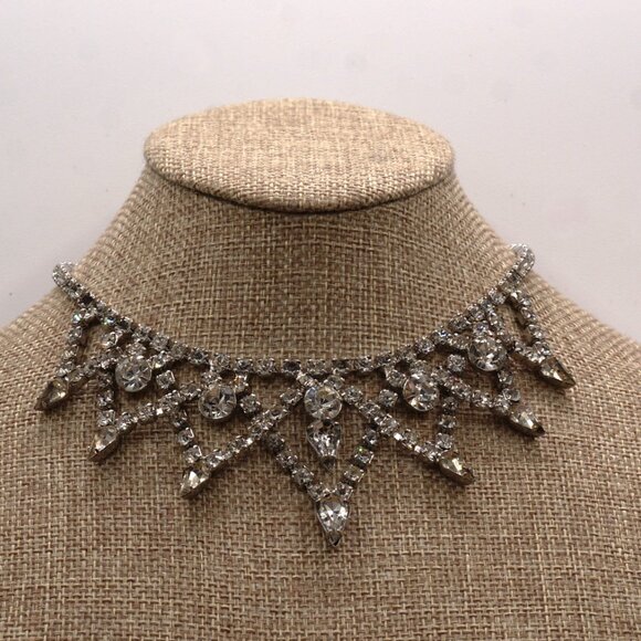 Elegant Vintage Cascading Crystal Choker Statement Necklace Adjustable 15" - Picture 10 of 13